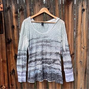 prAna Lightweight Blue Grey Patterned Hooded Long Sleeve Top Breathable Yoga L